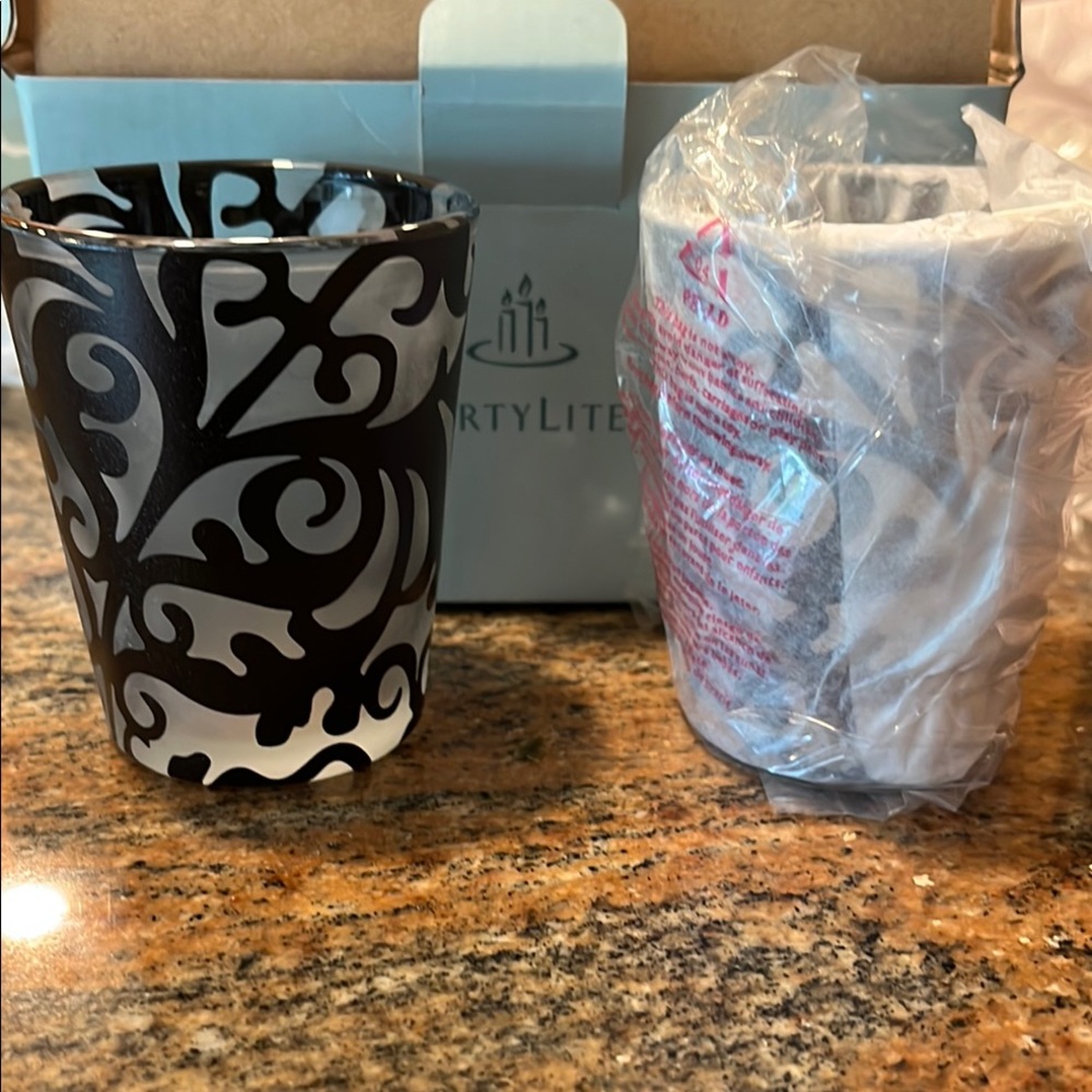 3” Tall PartyLite Black and White Swirl Votive Holder Two in box - Picture 3 of 4